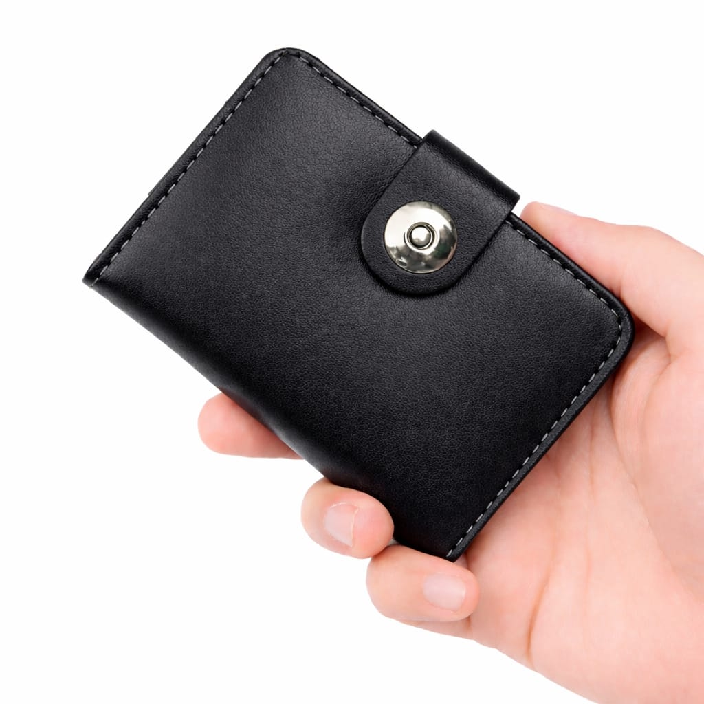 Boy's Leather Wallet Black Mustard Brown Snap Closure Compact Bifold Wallet for Kids & Teens (Color Black)